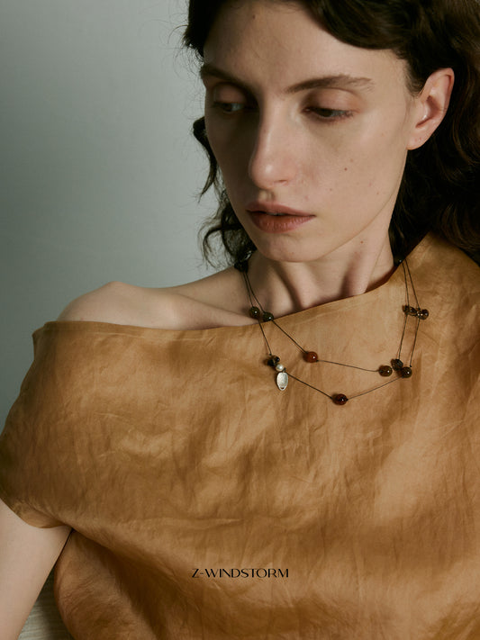 Long Silver & Gemstone Beaded Necklace