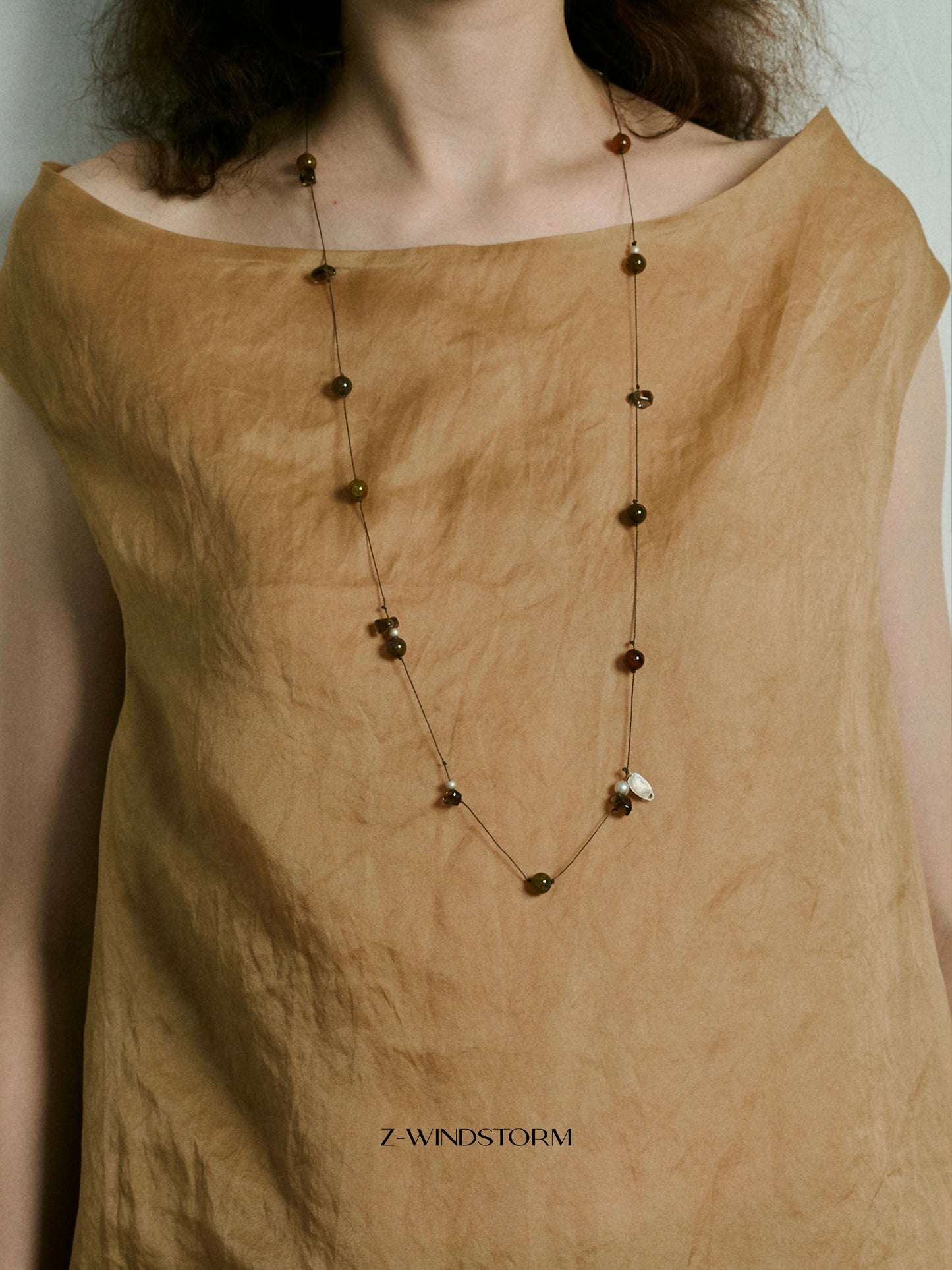 Long Silver & Gemstone Beaded Necklace