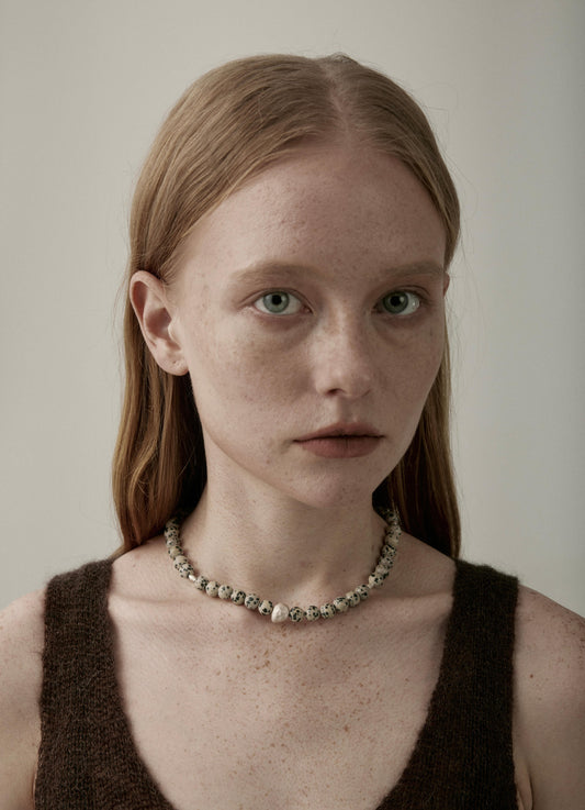 Short Dalmatian Jasper Beaded Necklace