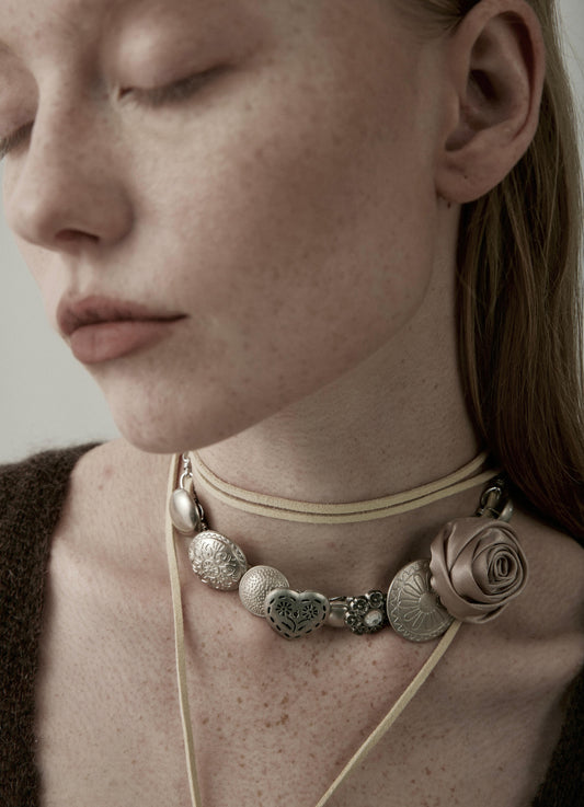 Vanilla Rose Mixed Metal Cord Necklace
