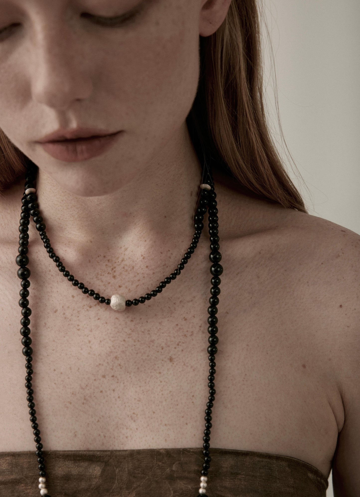 Versatile Long Black Agate Beaded Necklace
