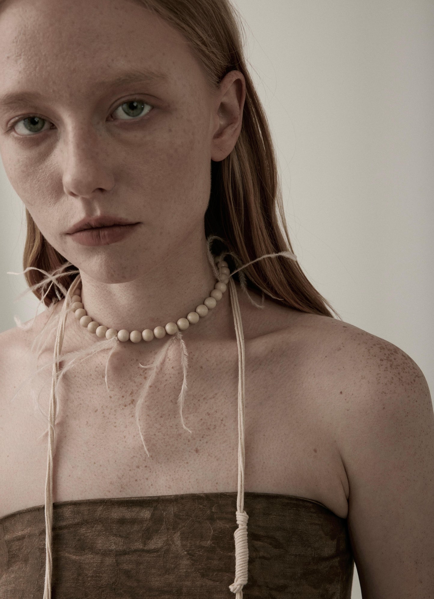 Ultra Long White Fossil Beaded Necklace