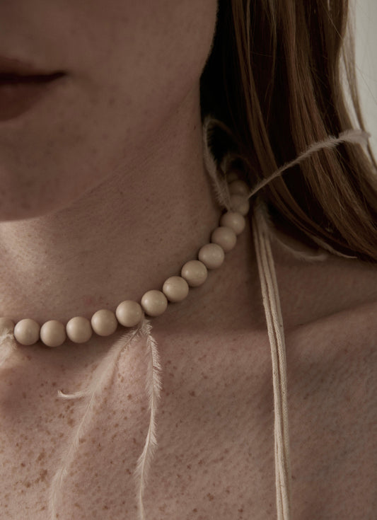 Ultra Long White Fossil Beaded Necklace