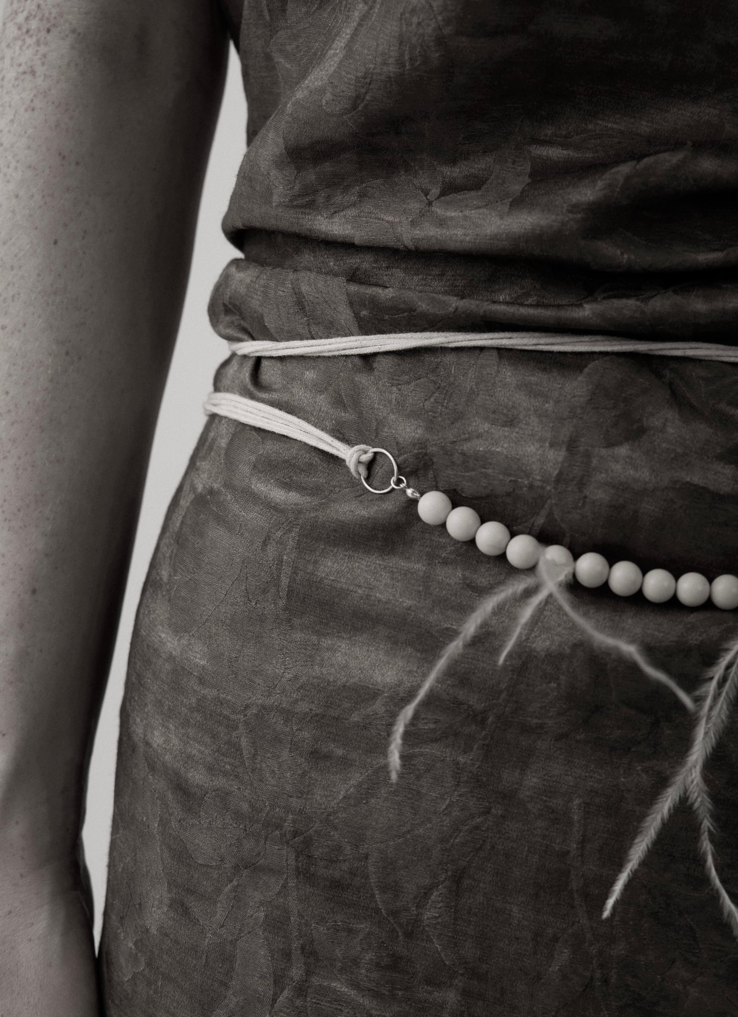 Ultra Long White Fossil Beaded Necklace