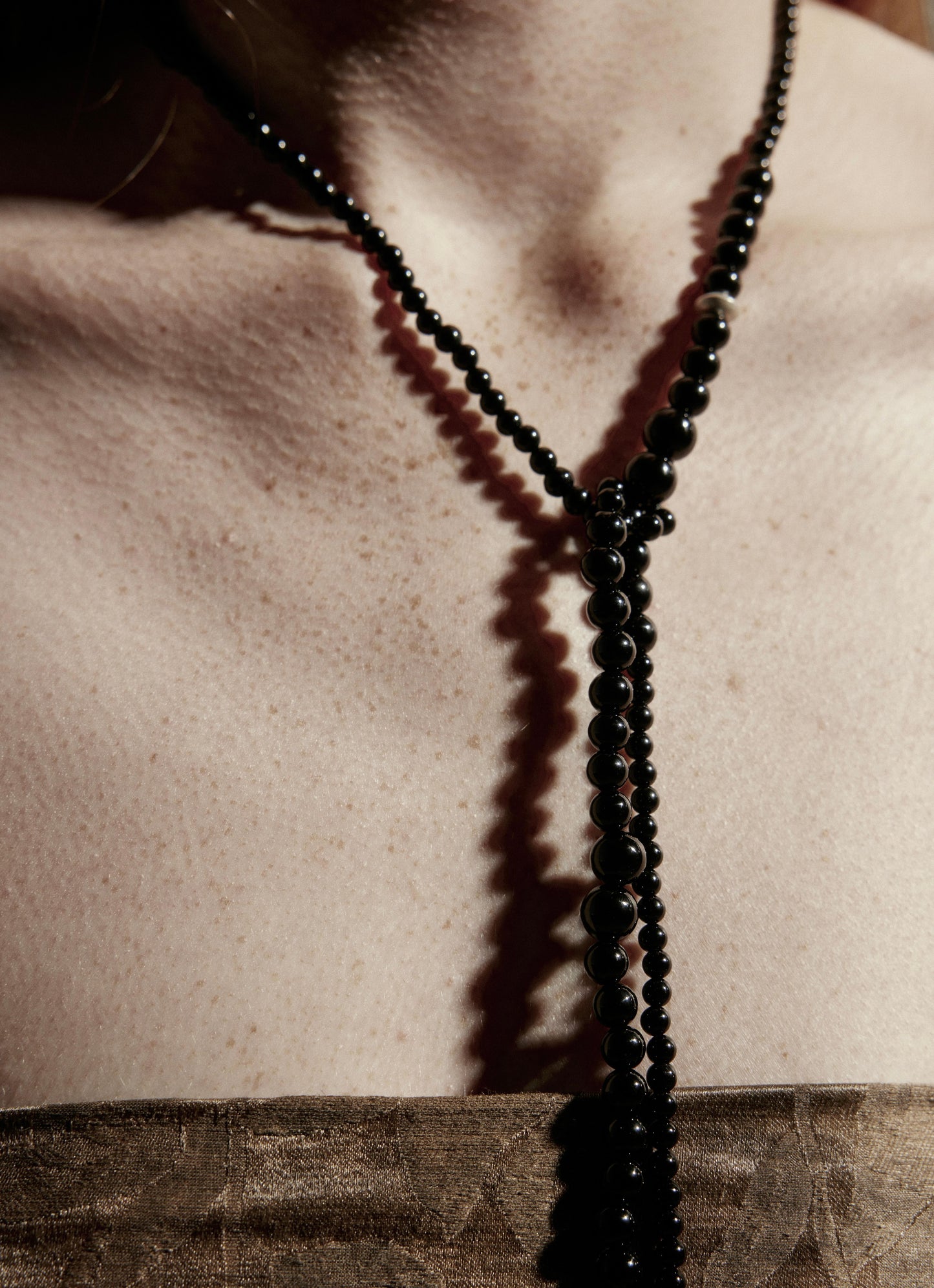 Versatile Long Black Agate Beaded Necklace
