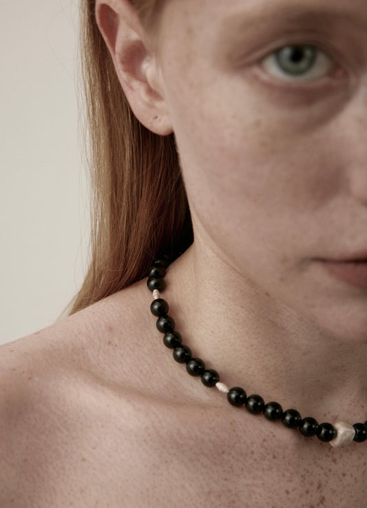 Short Black Onyx Beaded Necklace