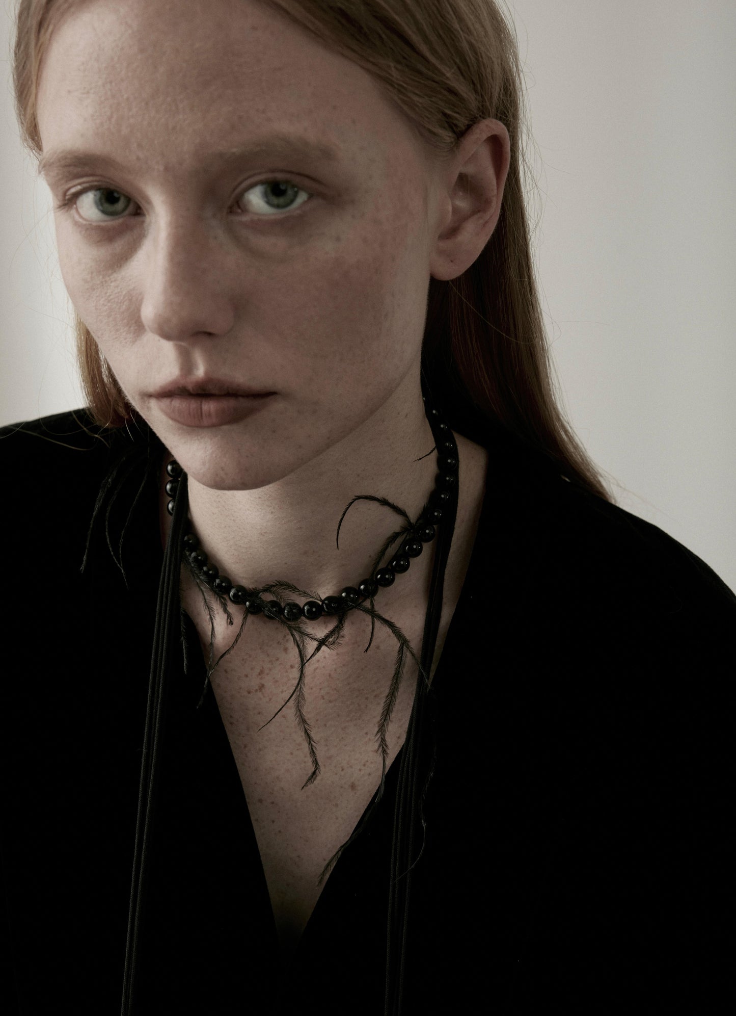 Ultra Long Black Agate Beaded Necklace