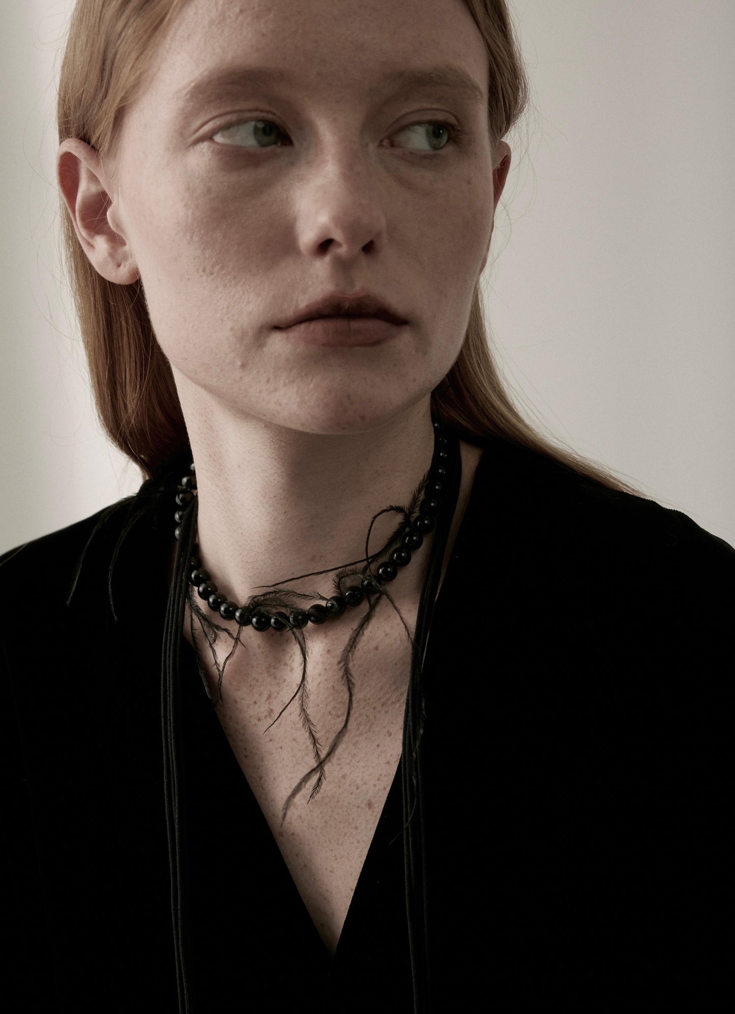 Ultra Long Black Agate Beaded Necklace