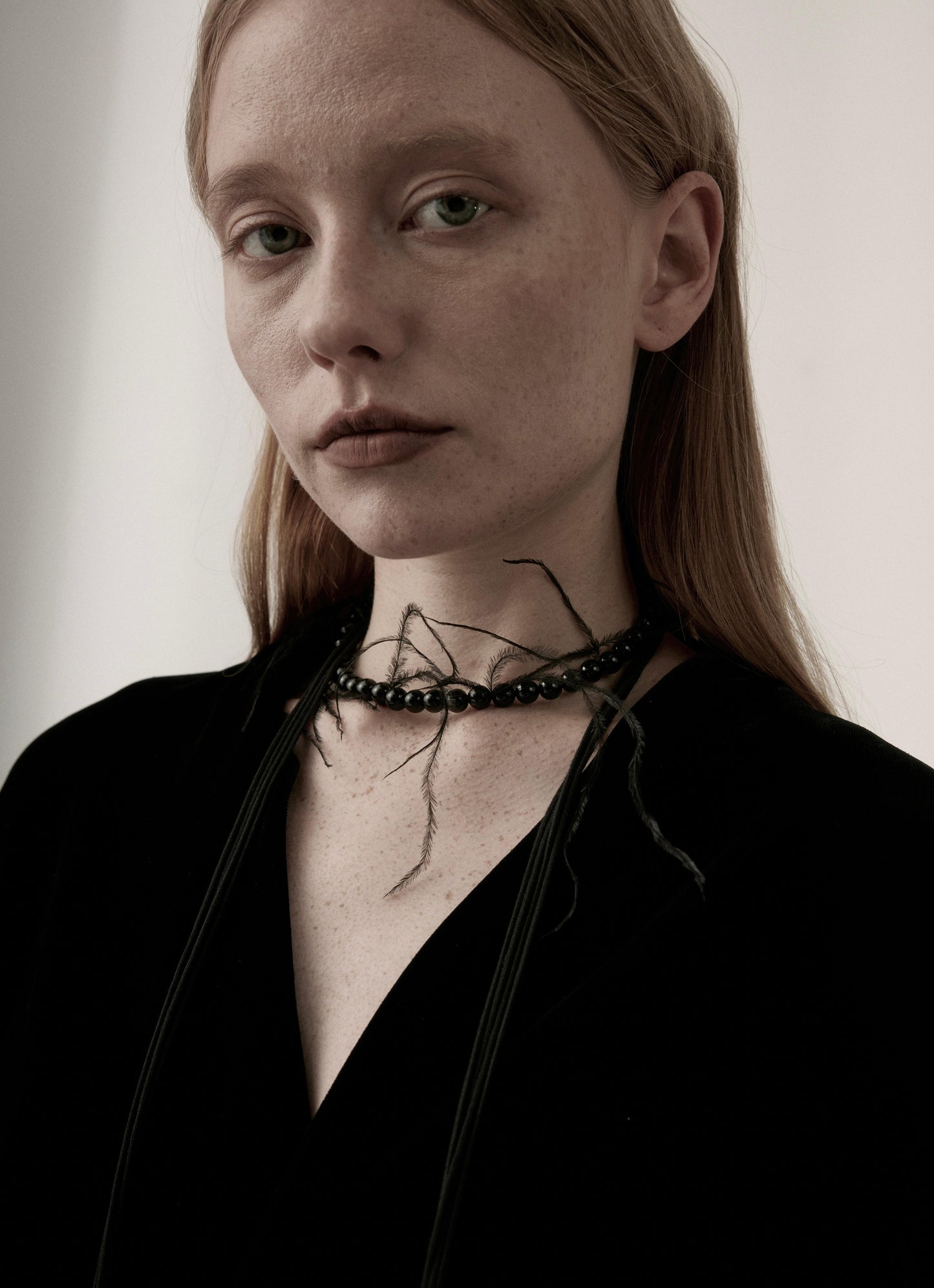 Ultra Long Black Agate Beaded Necklace