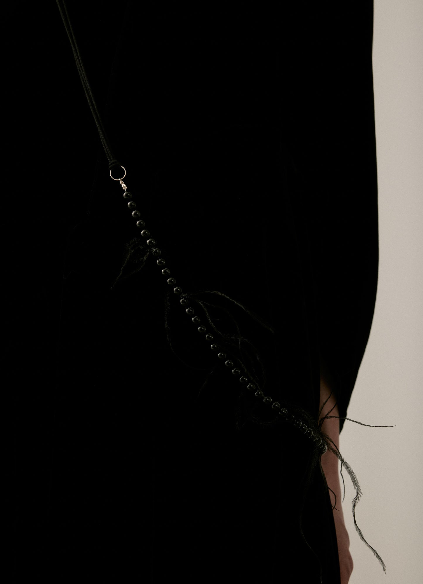 Ultra Long Black Agate Beaded Necklace