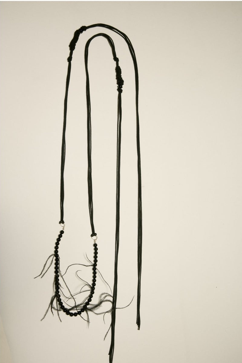 Ultra Long Black Agate Beaded Necklace