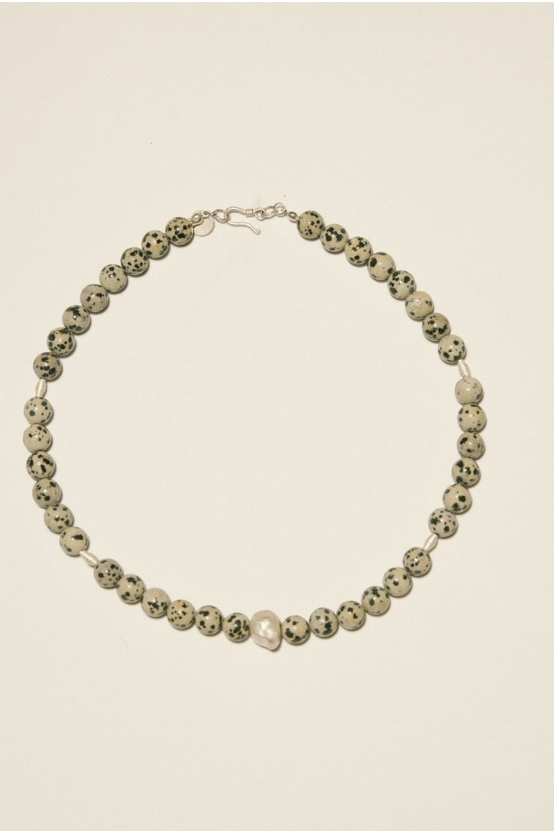 Short Dalmatian Jasper Beaded Necklace