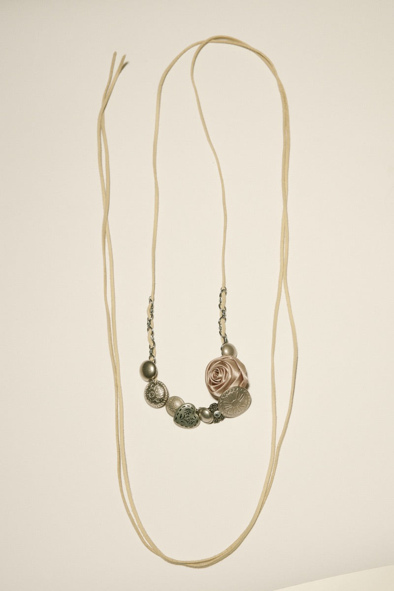 Vanilla Rose Mixed Metal Cord Necklace
