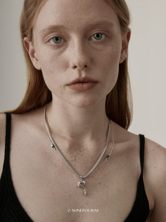 Puffy Heart Pendant Necklace Set