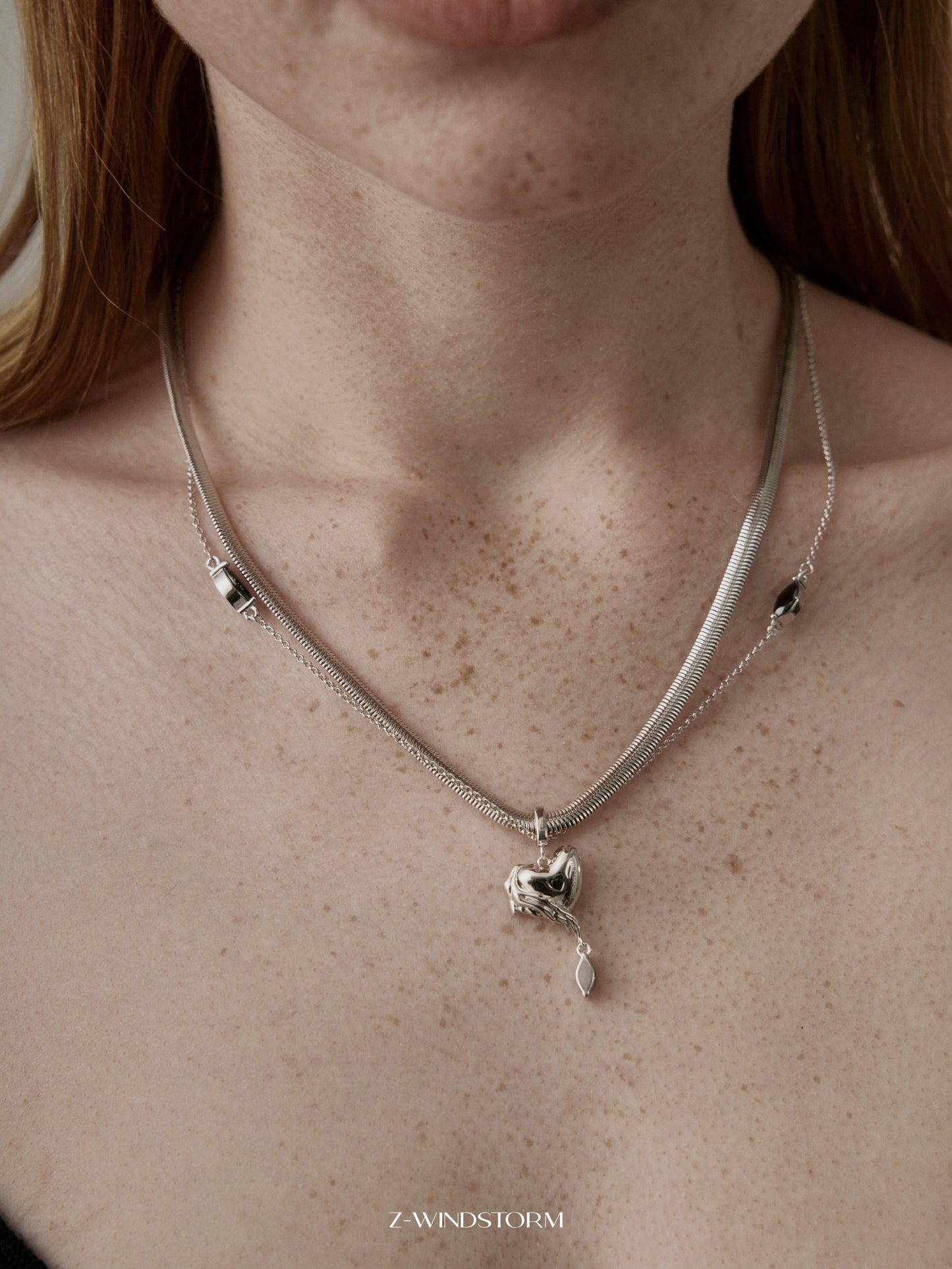 Puffy Heart Pendant Necklace Set