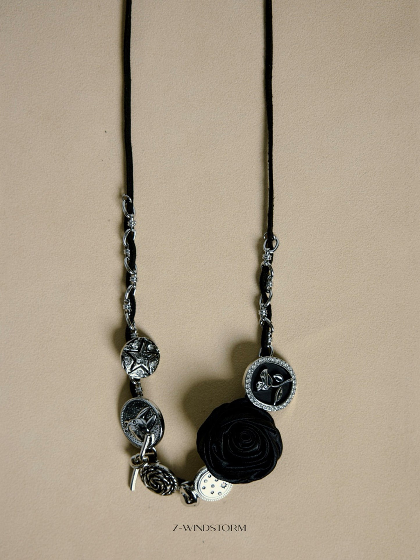 Dark Rose Mixed Metal Cord Necklace