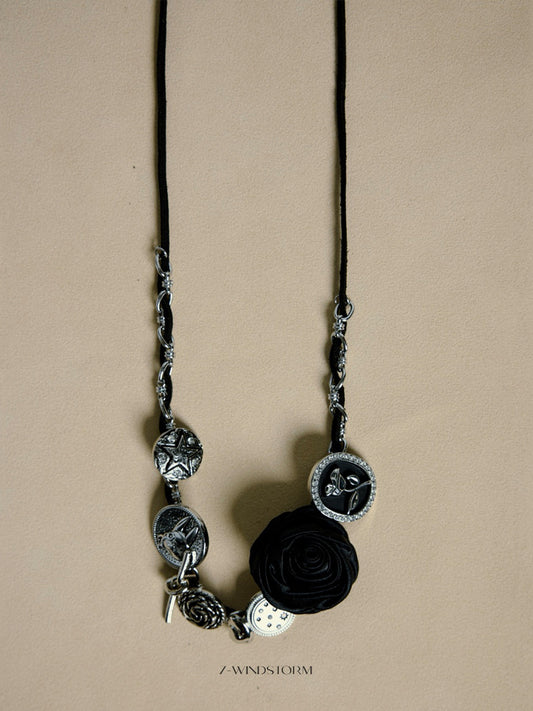 Dark Rose Mixed Metal Cord Necklace