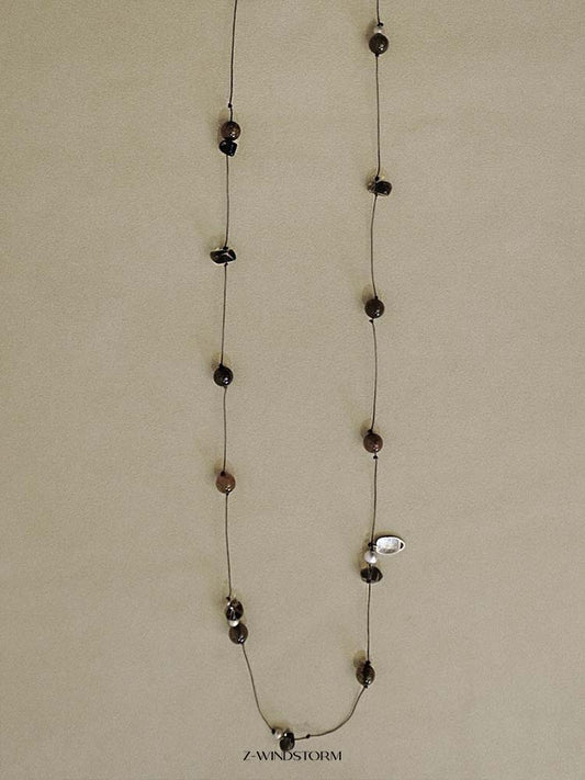 Long Silver & Gemstone Beaded Necklace