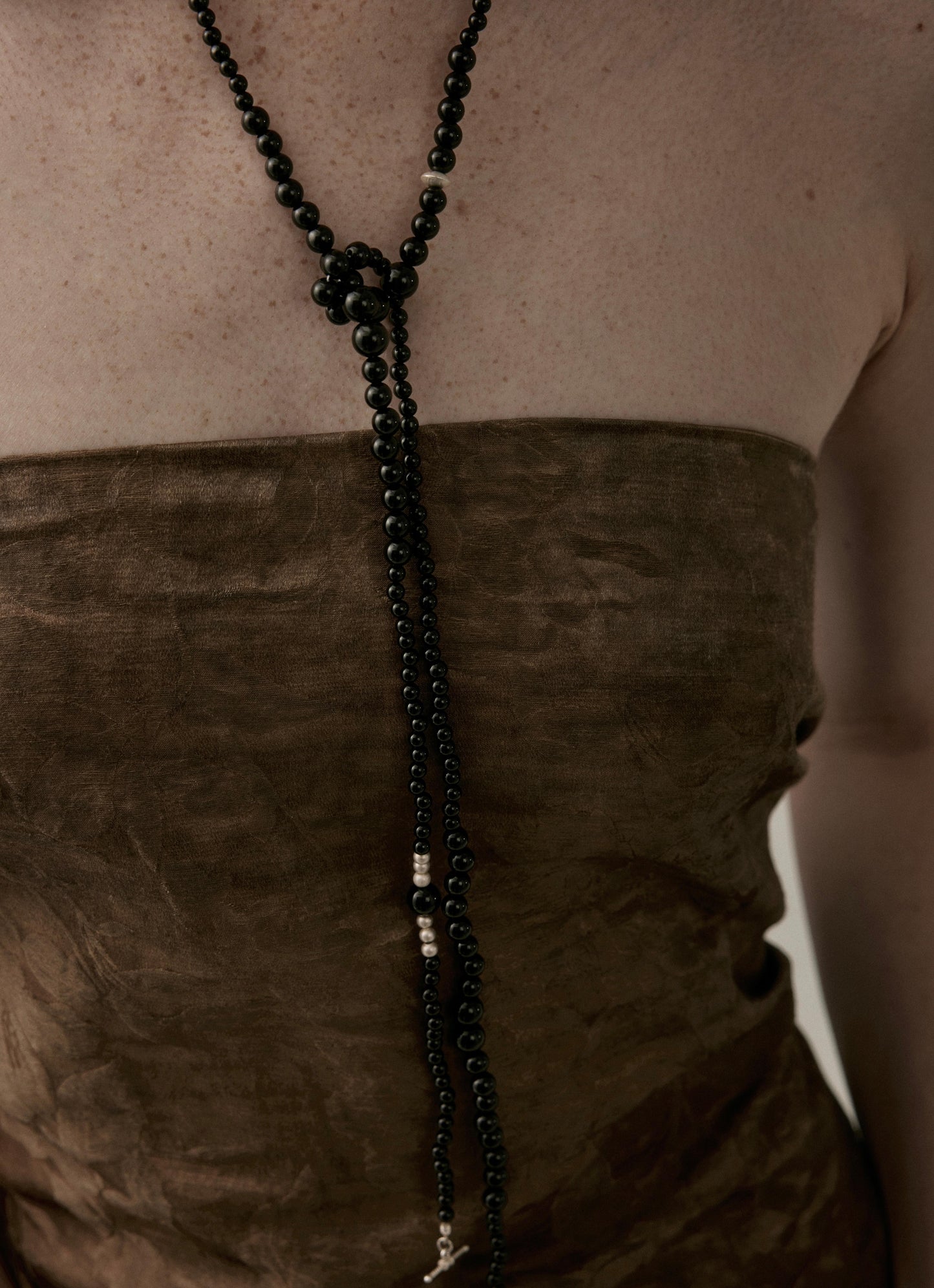 Versatile Long Black Agate Beaded Necklace