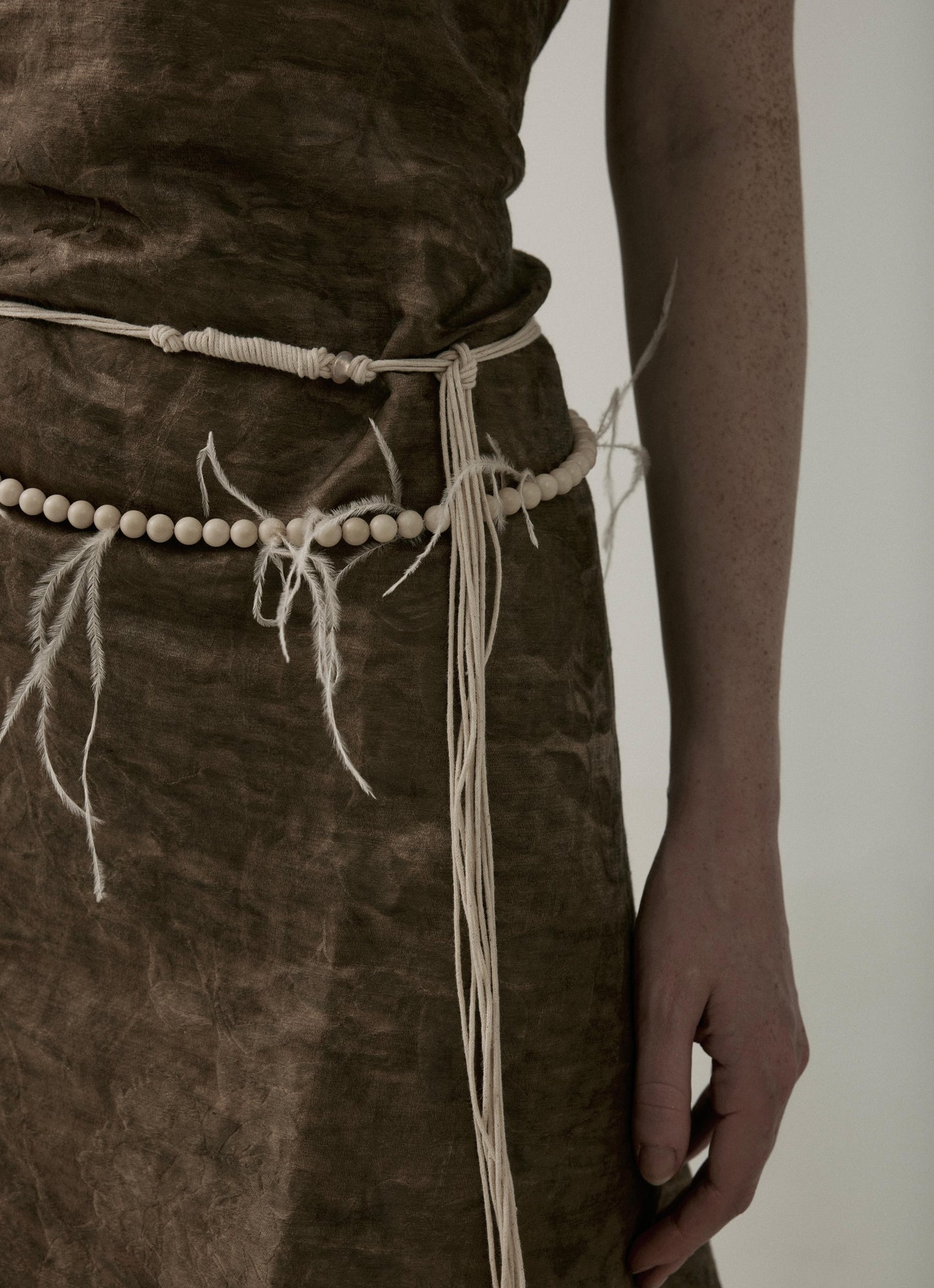 Ultra Long White Fossil Beaded Necklace