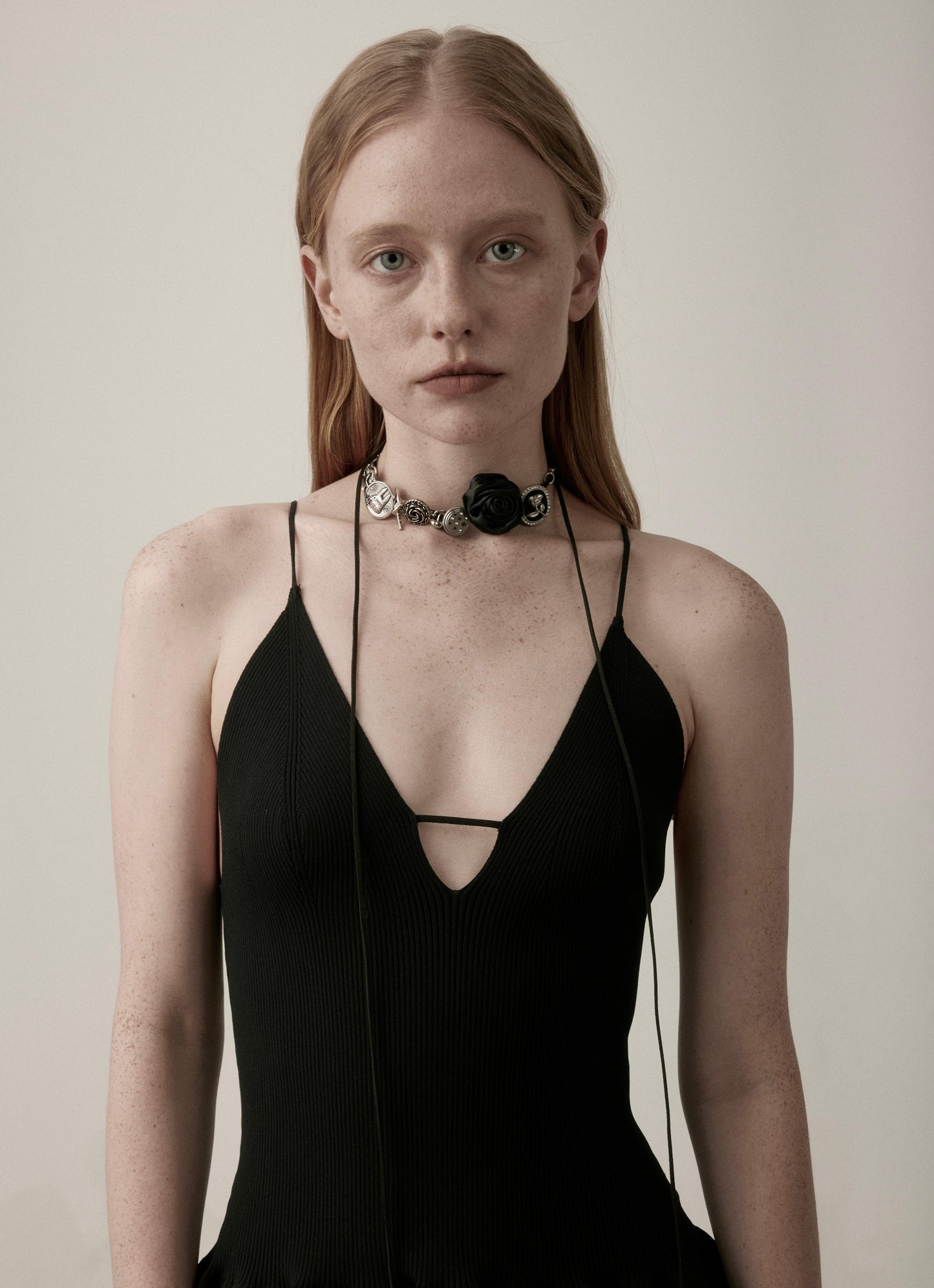 Dark Rose Mixed Metal Cord Necklace