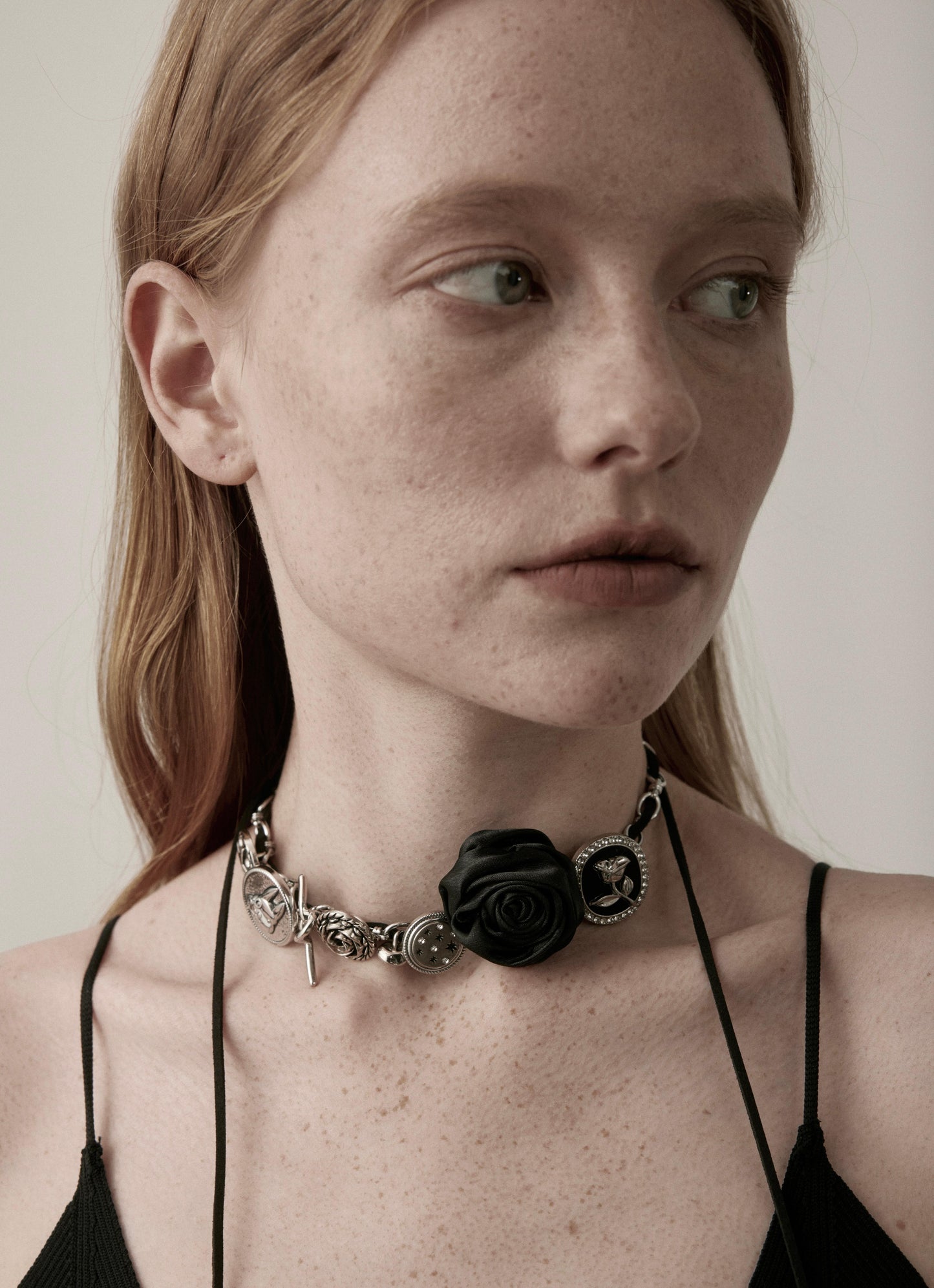 Dark Rose Mixed Metal Cord Necklace