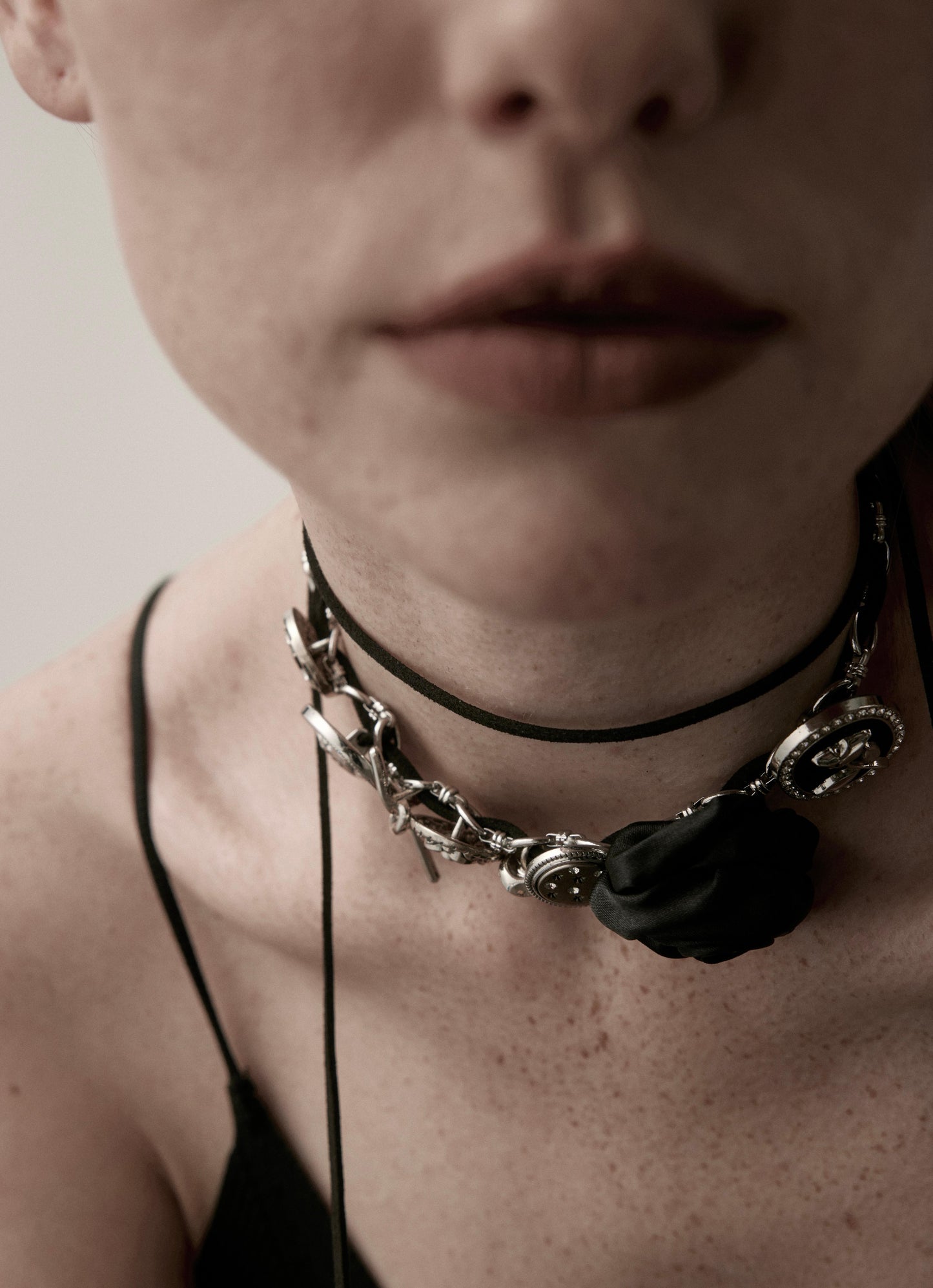 Dark Rose Mixed Metal Cord Necklace