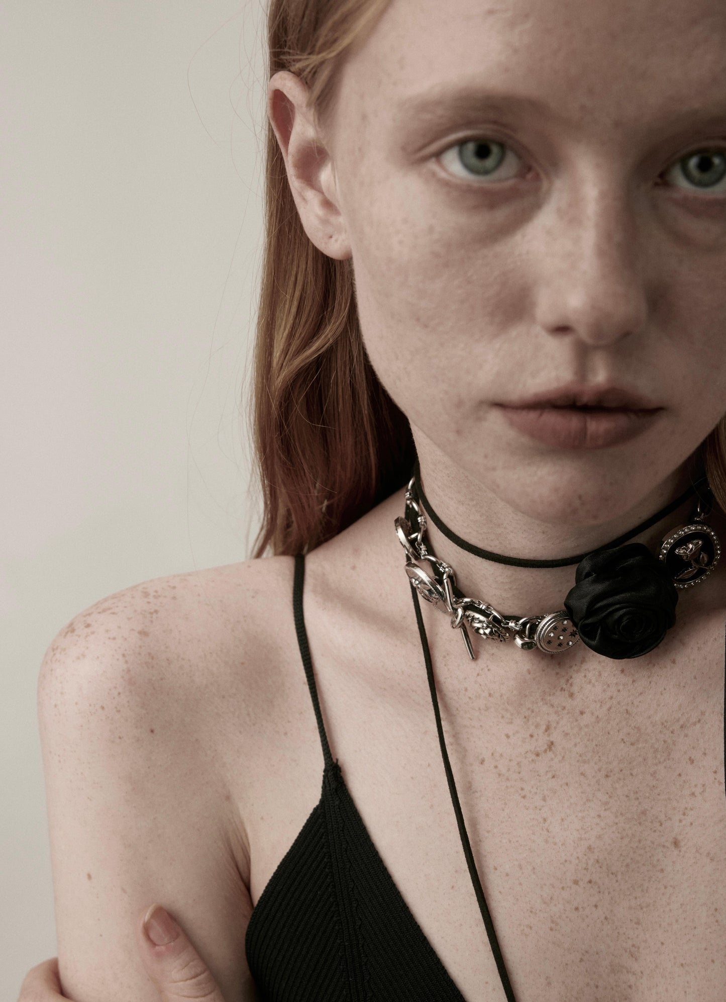 Dark Rose Mixed Metal Cord Necklace
