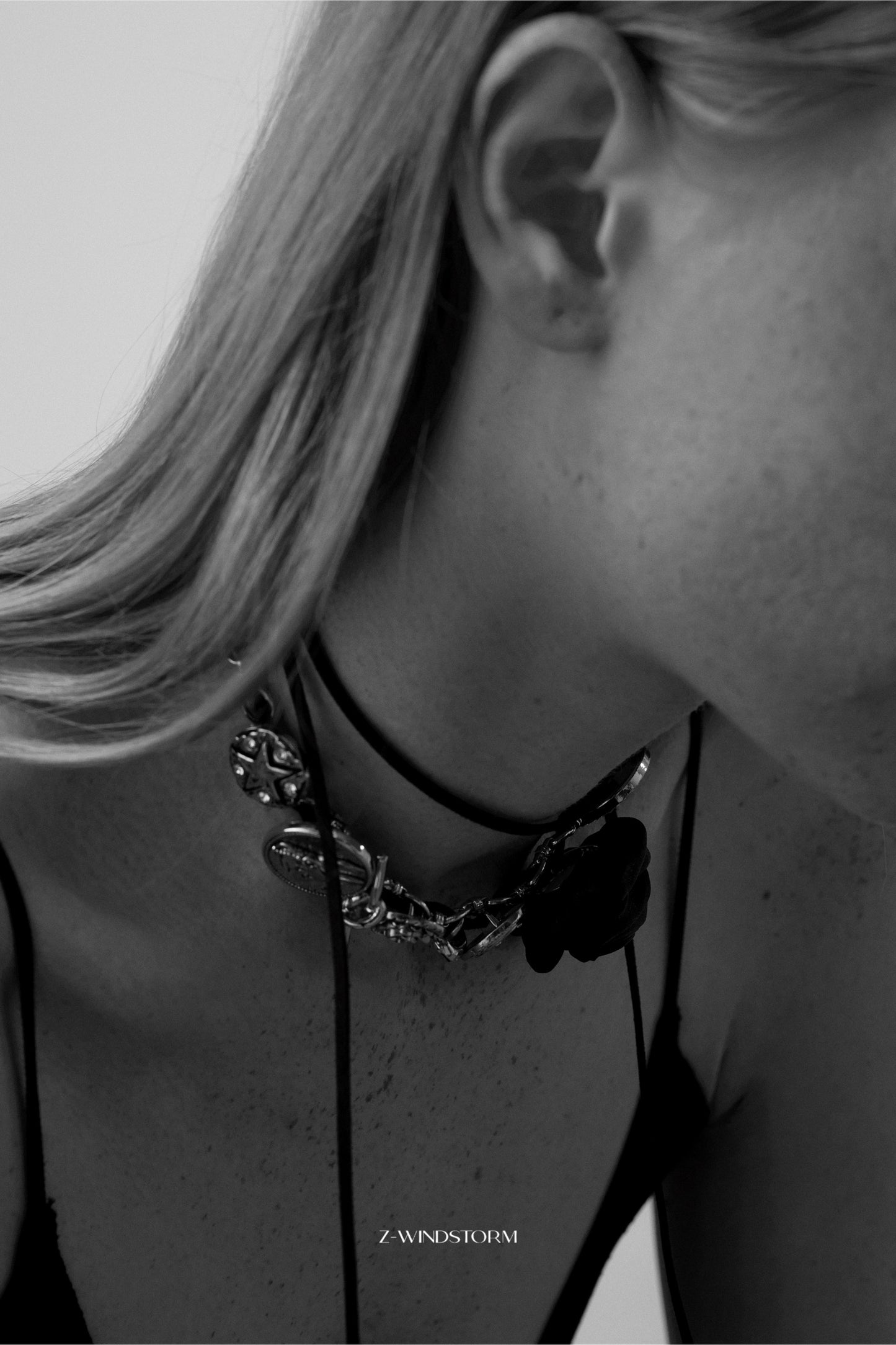 Dark Rose Mixed Metal Cord Necklace