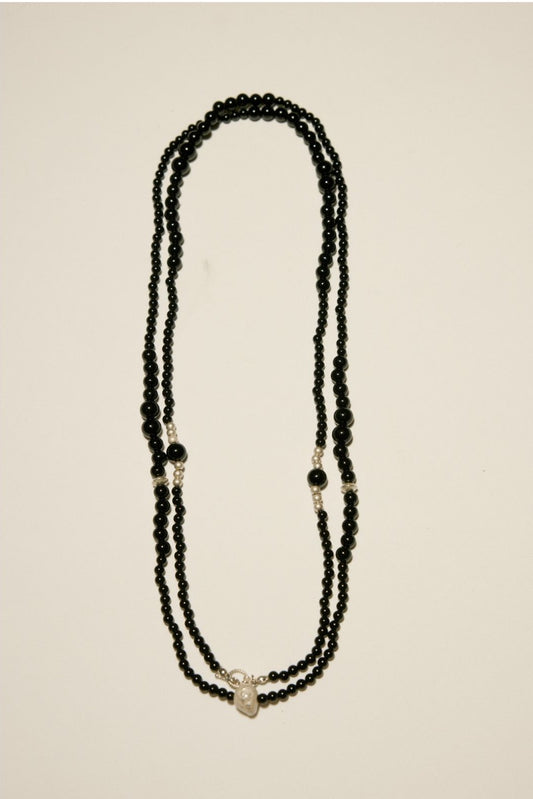Versatile Long Black Agate Beaded Necklace