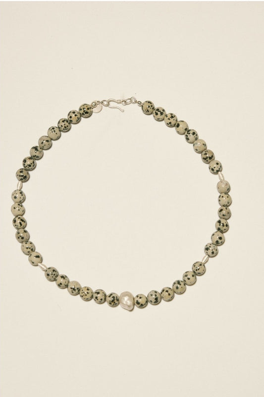 Short Dalmatian Jasper Beaded Necklace