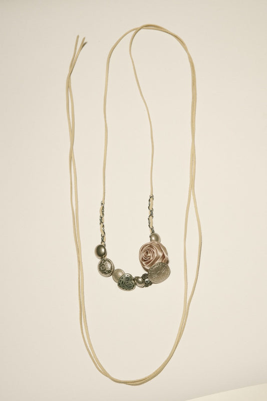 Vanilla Rose Mixed Metal Cord Necklace
