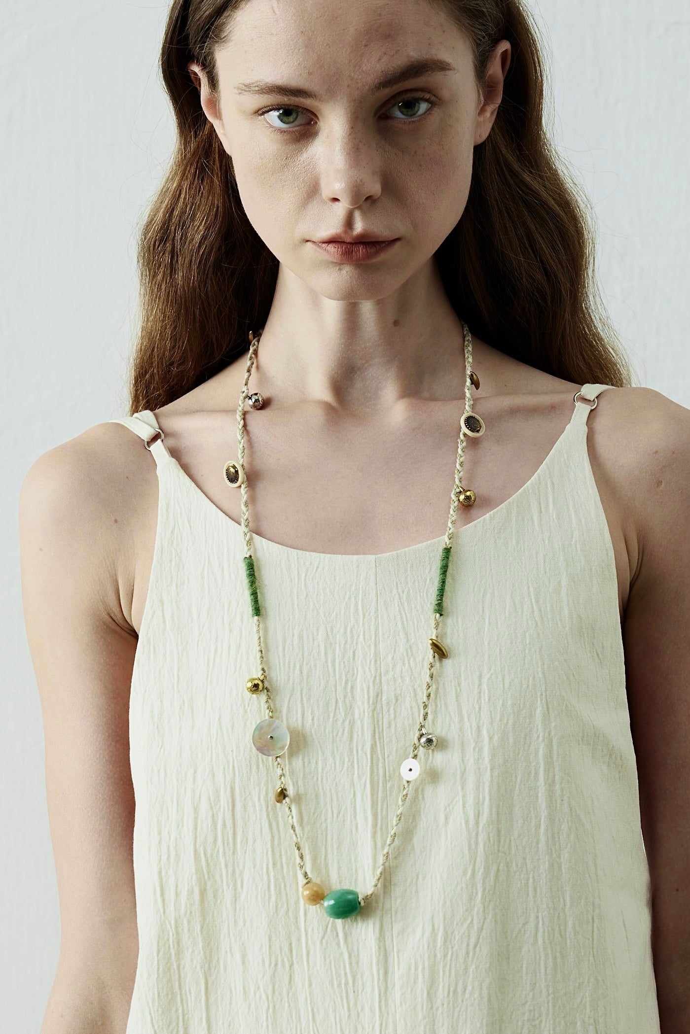 Long Woven Jade Beaded Necklace